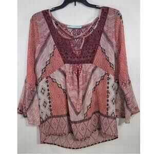 Maurices Blouse Womens Medium Sheer Lace Boho Cottagecore Whimsical Hippie Top